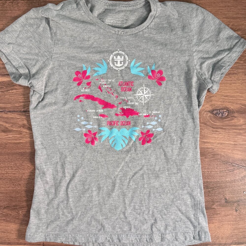 Royal Caribbean Cruise Caribbean Islands Map T Shirt Small Gray